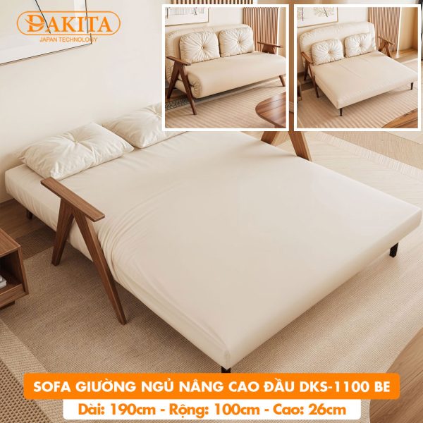 [Rộng 100cm] Sofa Giường Ngủ Nâng Cao Đầu DAKTIA DKS-1100 - Màu Kem