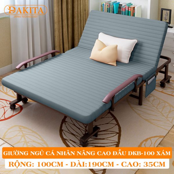[Rộng 100cm - Xám] Giường Nệm Đa Năng DAKITA DKB-100 [CAO ĐẦU TỰA LƯNG]