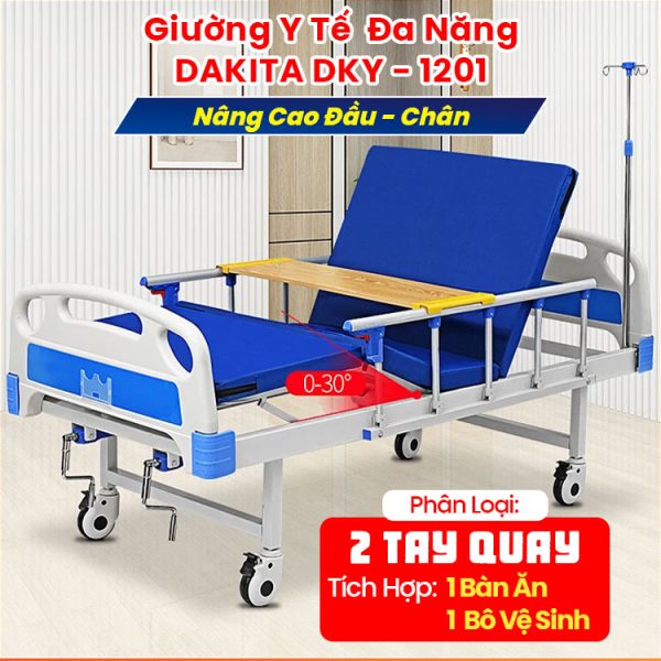 [Tích Hợp Bàn Ăn Và Bô Vệ Sinh]. Giường Y Tế Đa Năng DAKITA 2 Tay Quay DKY-1201