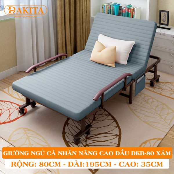 [Rộng 80cm - Xám] Giường Nệm Đa Năng DAKITA DKB-80 [CAO ĐẦU TỰA LƯNG]