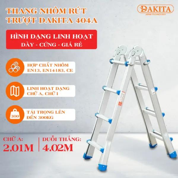 Thang Nhôm Rút Trượt Chữ A DAKITA DKT- 404A