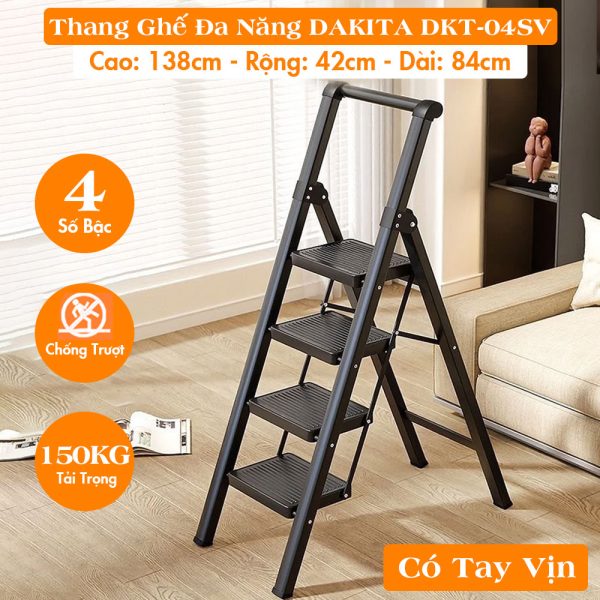 [4 BẬC - TAY VỊN AN TOÀN] Thang Ghế Đa Năng DAKITA DKT-04SV – Chữ A 1.28m