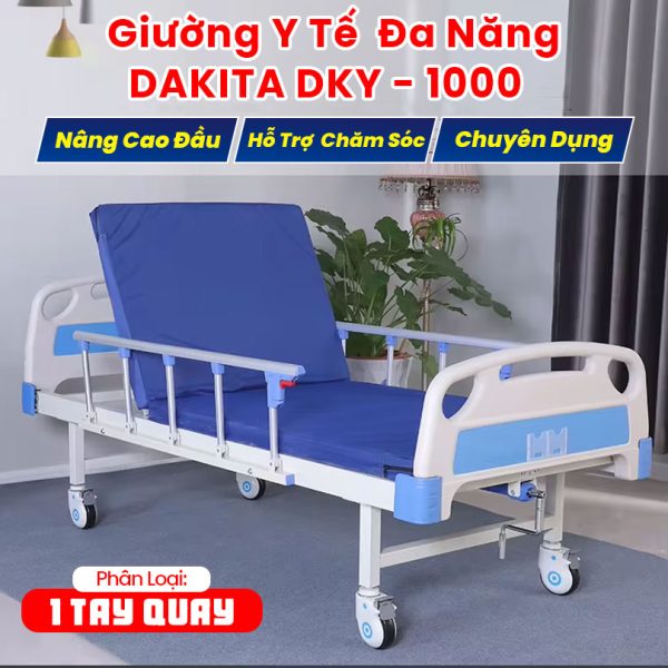 [1 TAY QUAY - NÂNG CAO ĐẦU]. Giường Y Tế Đa Năng DAKITA 1 Tay Quay  DKY-1000