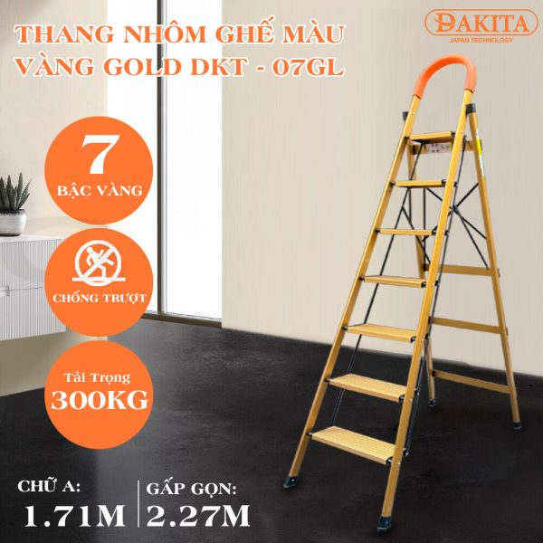 [SIÊU CAO - AN TOÀN TUYỆT ĐỐI ] Thang Nhôm Ghế DAKITA DKT-07GL – Chữ A 1.71m