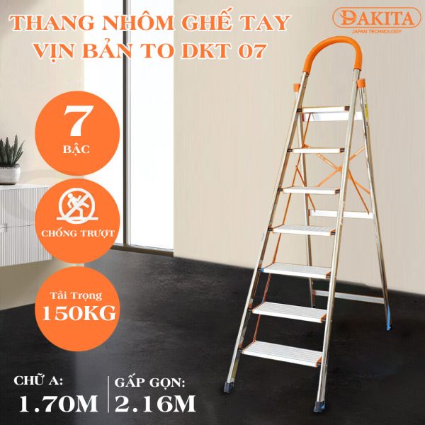 Thang Nhôm Ghế Bản To Inox DAKITA DKT07 - Chữ A 1.7m