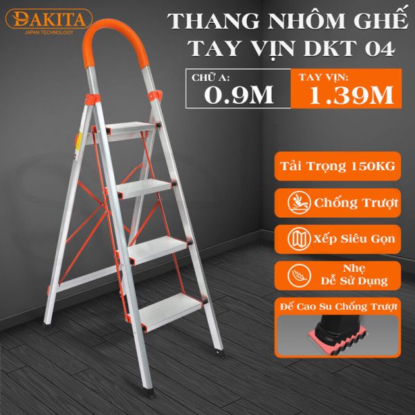 Thang nhôm ghế DAKITA DKT04 – Chữ A 0.9m [NHẸ - DỄ XÀI - BẬC THANG TO]
