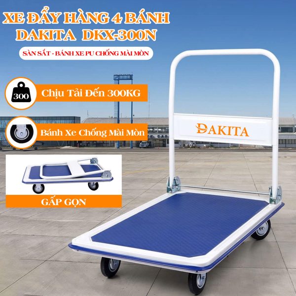 Xe Đẩy Hàng 4 Bánh DAKITA DKX-300N Tải 300Kg [KHUNG THÉP - SÀN SẮT BỀN]