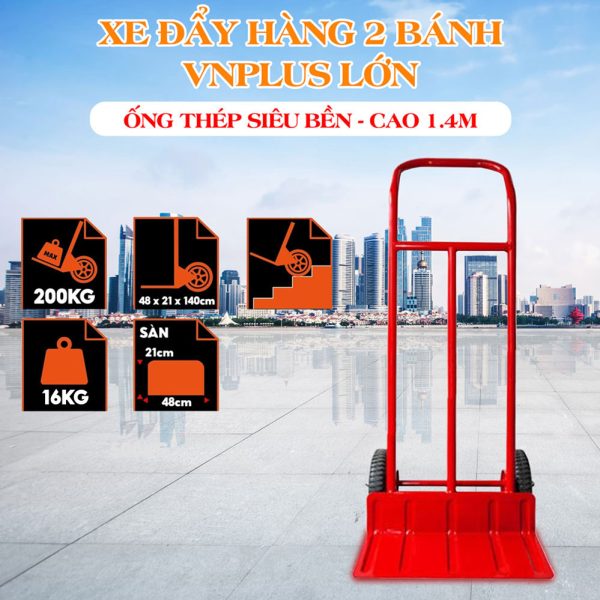 Xe đẩy hàng 2 Bánh Cao Su Đúc Cao 1m4 Tải 200kg