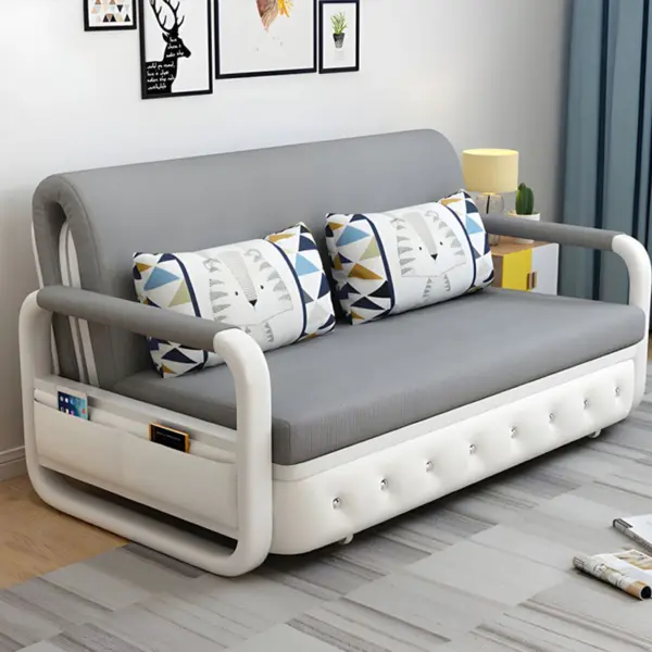 Sofa Giường Thông Minh Loại Vải Màu Xám Nệm Xơ Dừa Hộc Tủ Gỗ