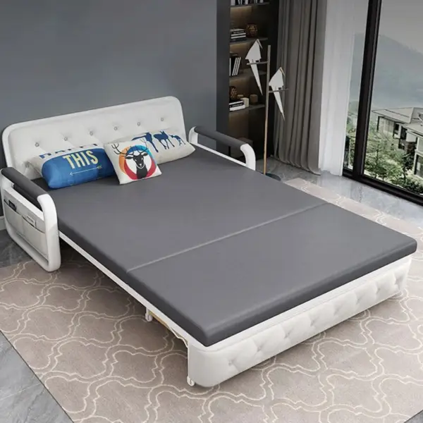 Sofa Giường Thông Minh Loại Vải Da Màu Đen Nệm Xơ Dừa Hộc Tủ Gỗ