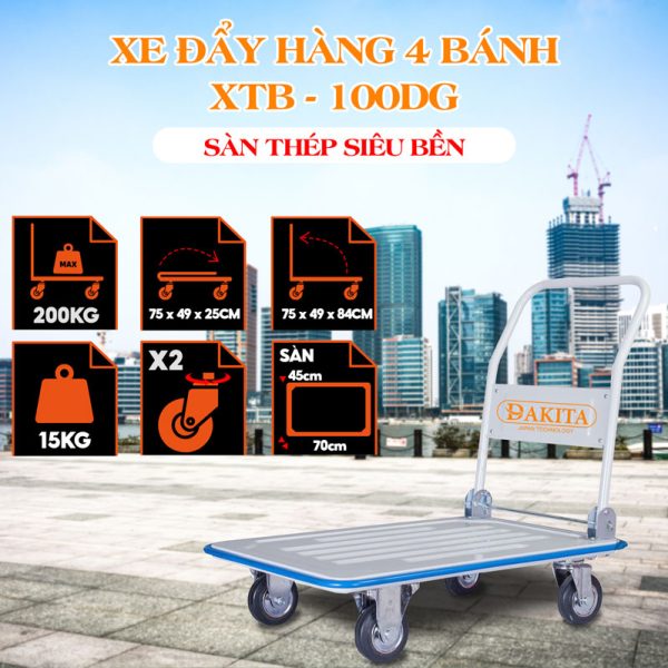 Xe Đẩy Hàng Phong Thạnh Sàn Thép XTB 100DG Tải Trọng 200KG