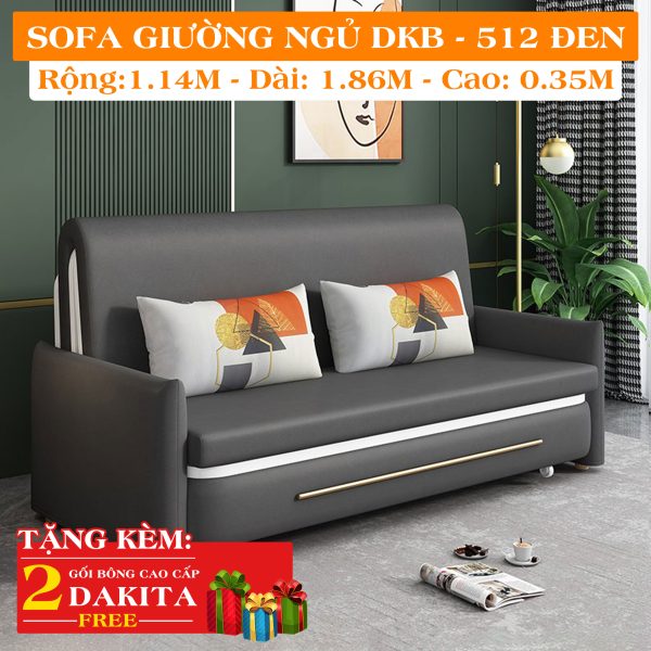 [RỘNG 1.14M] Ghế Sofa Giường DAKITA DKB-512 Đen Có hộc tủ - Vải PU