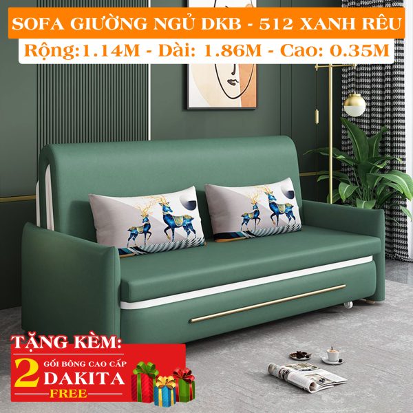 [RỘNG 1.14M] Ghế Sofa Giường DAKITA DKB-512 Xanh Rêu Có hộc tủ - Vải PU