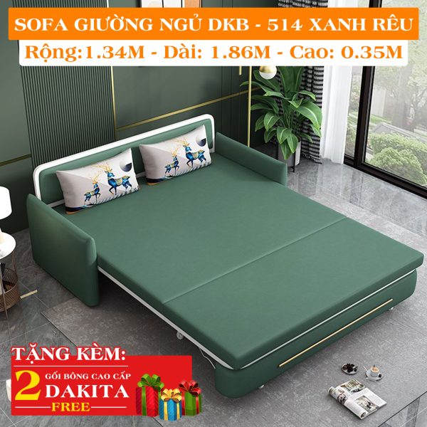 [RỘNG 1.34M] Ghế Sofa Giường DAKITA DKB-514 Xanh Rêu Có hộc tủ - Vải PU
