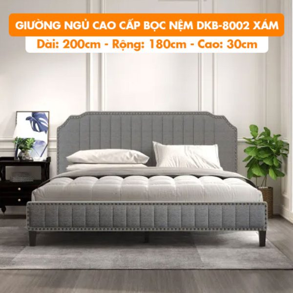 [Rộng 1.8m – Màu Xám] Giường Ngủ Cao Cấp Bọc Nệm DKB-8002 Xám - Vải Bố Thoáng Mát