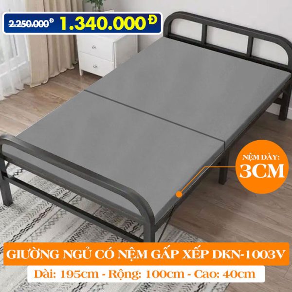 [NỆM DÀY 3CM – KHUNG VUÔNG CHẮC CHẮN] Giường Ngủ Có Nệm Gấp Gọn DAKITA DKN-1003V Xám Đậm