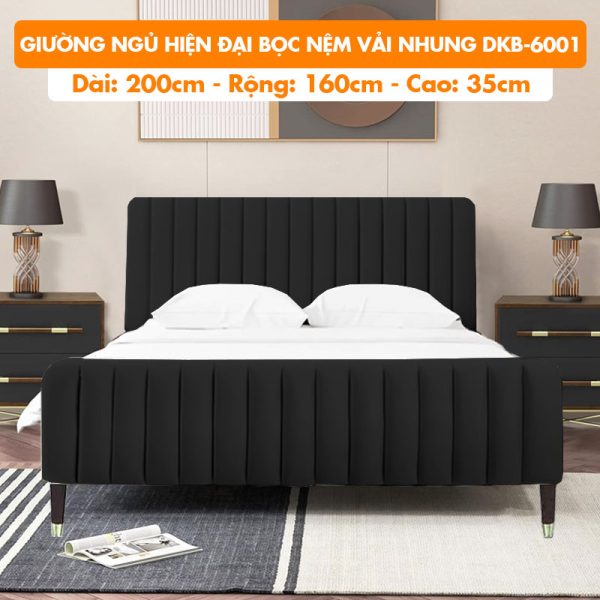 [Đa Dạng Màu Sắc] Giường Sắt Hiện Đại Khung Gỗ Bọc Nệm Vải Nhung DKB-6001 Đen