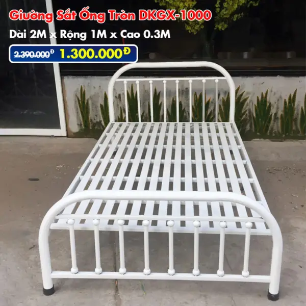 [Rộng 1m] Giường Sắt Ống Tròn DAKITA DKGX-1000 Trắng Kem