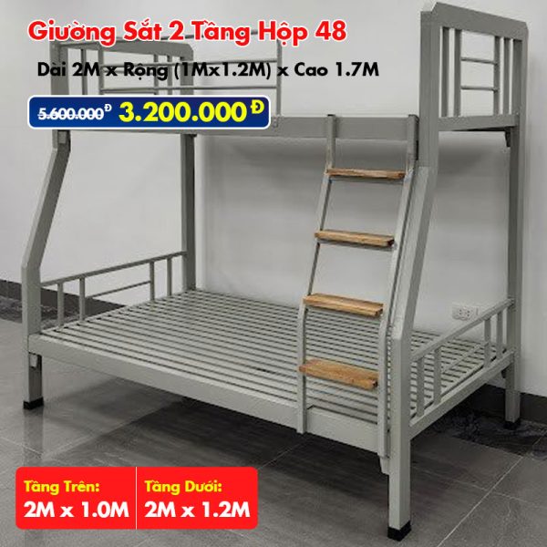 Giường Sắt Hai Tầng Hộp 48 Trên 1m Dưới 1m2 DAKITA Trắng