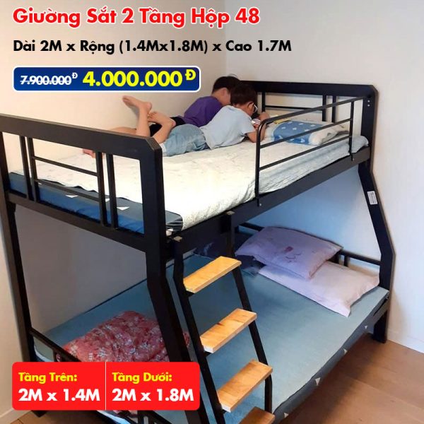 Giường Sắt Hai Tầng Hộp 48 Trên 1.4m Dưới 1.8m DAKITA Đen