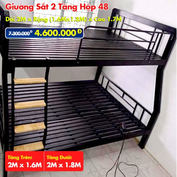 Giường Sắt Hai Tầng Hộp 48 Trên 1.6m Dưới 1.8m DAKITA