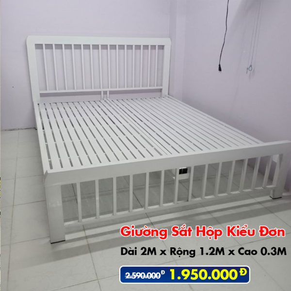 [Rộng 1.2m] Giường Sắt Hộp Kiểu Đơn Trắng Kem