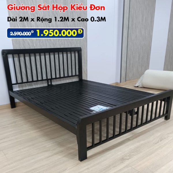[Rộng 1.2m] Giường Sắt Hộp Kiểu Đơn Đen