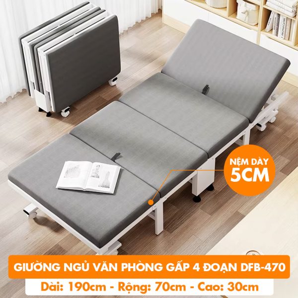 [Rộng 70cm-Nệm Dày-Nâng Cao Đầu] Giường Ngủ Có Nệm Xếp Gọn Đa Năng DFB-470