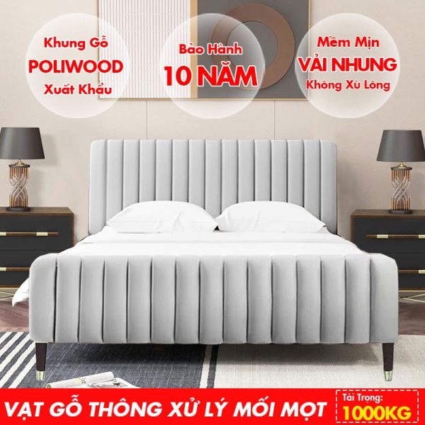 [Nhiều màu sắc] Giường Ngủ Hiện Đại Khung Gỗ Bọc Nệm Vải Nhung DKB-6001 Xám Nhạt