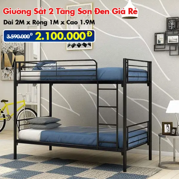 [Nhiều kích thước] Giường Sắt 2 Tầng Sơn Trắng Kem DAKITA