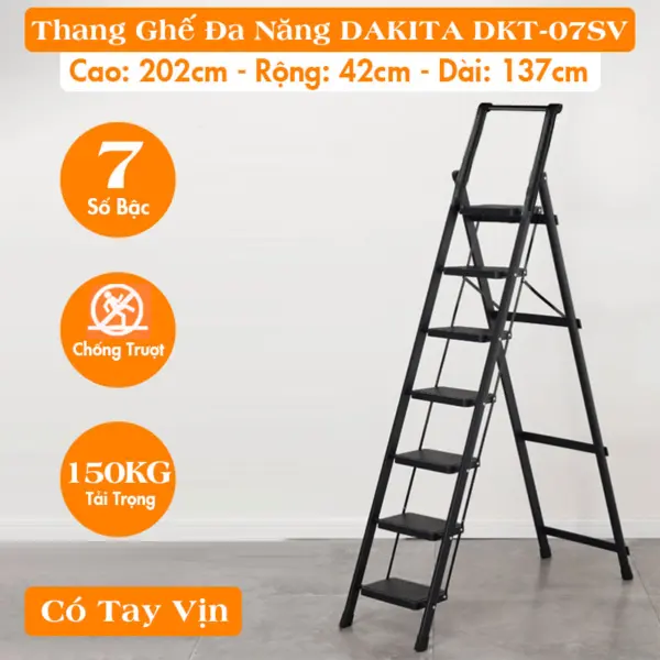 [7 BẬC - SIÊU CAO]. Thang Ghế Đa Năng DAKITA DKT-07SV – Chữ A 2.02m