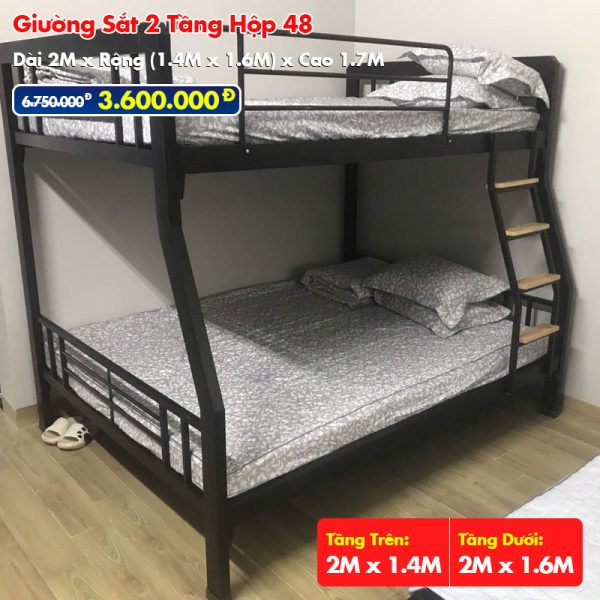 Giường Sắt Hai Tầng Hộp 48 Trên 1.4m Dưới 1.6m DAKITA Đen