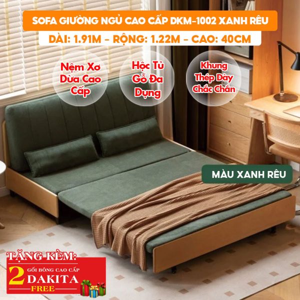 [Rộng 1.22m - Nệm Xơ Dừa] Sofa Giường DAKITA DKM-1002- Xanh Rêu - Hộc Tủ Gỗ Hiện Đại