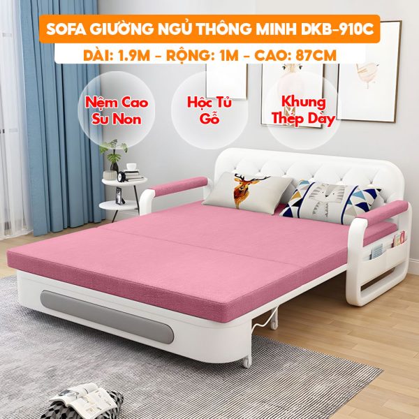 [Rộng 1m - Màu Hồng] Sofa Giường DAKITA DKB-910C - Nệm Cao Su