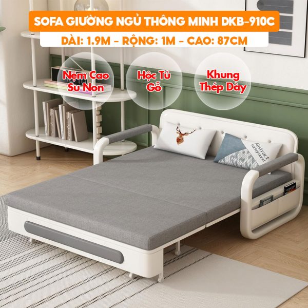 [Rộng 1m - Màu Xám] Sofa Giường DAKITA DKB-910C - Nệm Cao Su