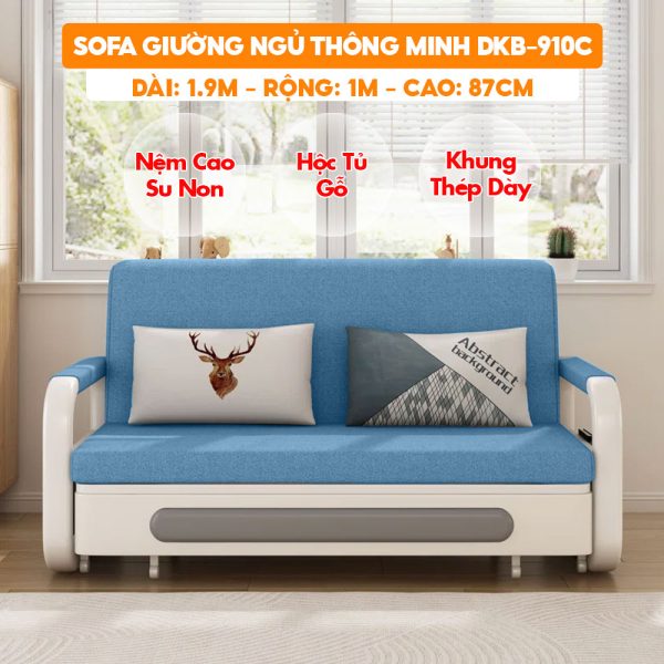 [Rộng 1m - Màu Xanh Thiên Thanh] Sofa Giường DAKITA DKB-910C - Nệm Cao Su