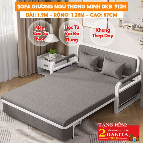 [Rộng 1.28m - Nệm Cao Su Non] Sofa Giường DAKITA Đa Năng DKB-912H - Hộc Tủ Vải