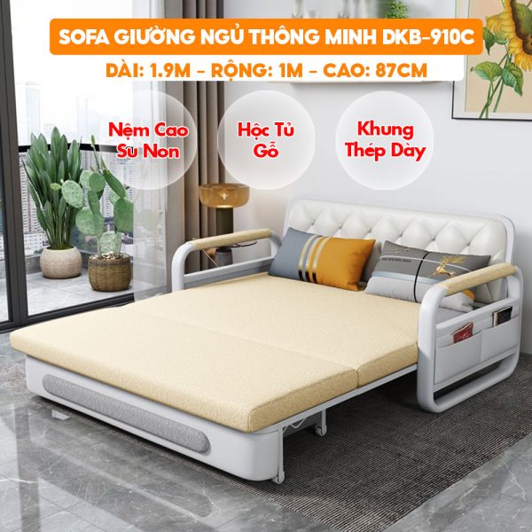 [Rộng 1m - Màu Kem] Sofa Giường DAKITA DKB-910C - Nệm Cao Su