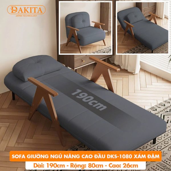 Sofa Giường Ngủ Nâng Cao Đầu DAKTIA DKS-1080- Màu Xám Đậm