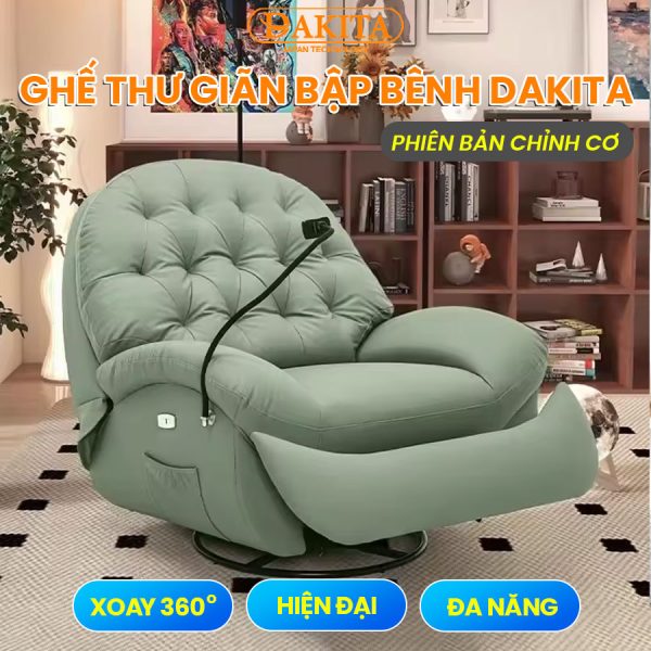 [Màu Xanh Mint] Ghế Thư Giãn Bập Bênh Xoay DAKITA Phiên Bản Chỉnh Cơ