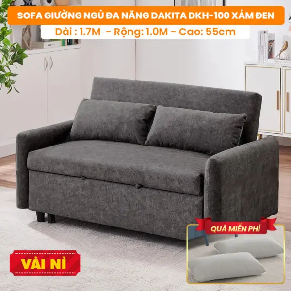 [Màu Xám Đen-Vải Nỉ] Sofa Giường Ngủ Đa Năng DAKTIA DKH-100-Xám Đen- Tải Trọng 500KG