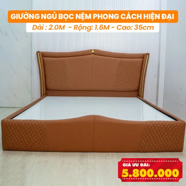 [Rộng 1.6m - Màu Cam] Giường Ngủ Bọc Nệm DAKITA Phong Cách Hiện Đại