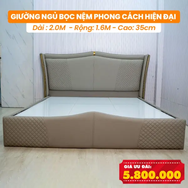 [Rộng 1.6m - Màu Xám] Giường Ngủ Bọc Nệm DAKITA Phong Cách Hiện Đại