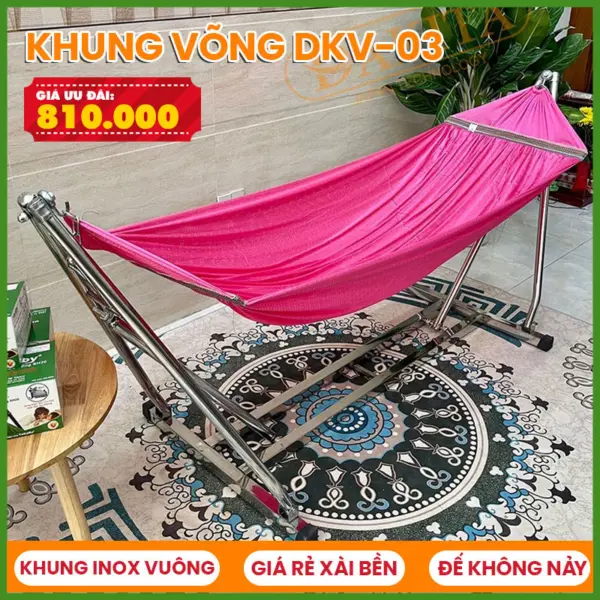 Khung võng INOX đế vuông Đức Lợi DKV-03 [ĐẾ VUÔNG KHÔNG NẢY - INOX 100%]