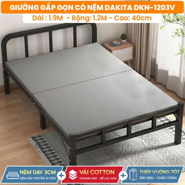 [SIÊU RỘNG - NỆM DÀY - THÉP TỐT] Giường Ngủ Có Nệm Gấp Gọn DAKITA DKN- 1203V