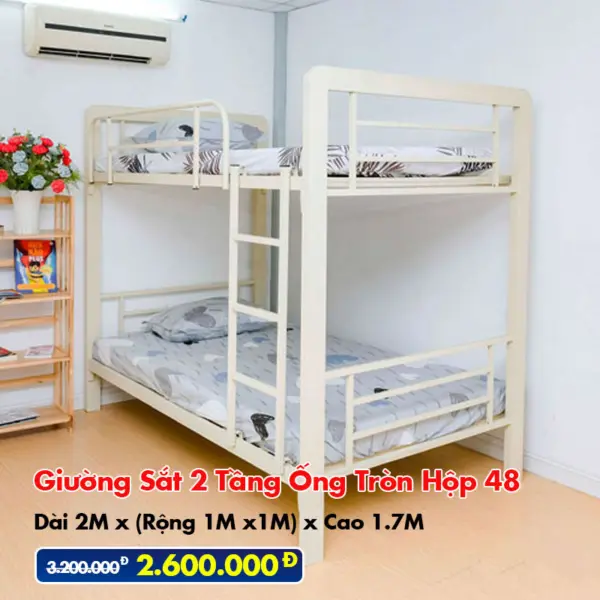 Giường Sắt Hai Tầng Hộp 48 Trên 1m Dưới 1m DAKITA Trắng