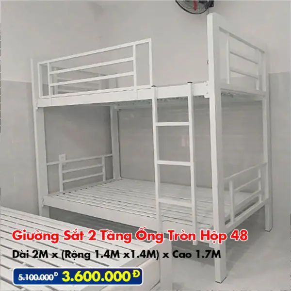 Giường Sắt Hai Tầng Hộp 48 Trên 1.4m Dưới 1.4m DAKITA Trắng