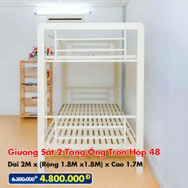 Giường Sắt Hai Tầng Hộp 48 Trên 1.8m Dưới 1.8m DAKITA Trắng