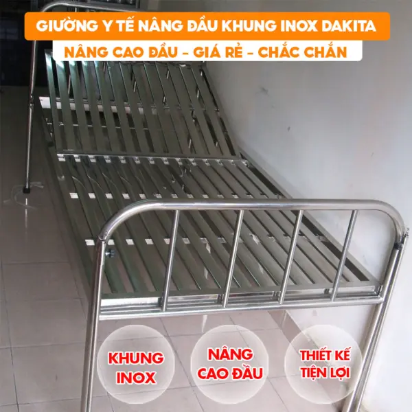 [Khung Inox- Giá Rẻ]. Giường Y Tế Đa Năng Có Nệm DAKITA Khung Inox