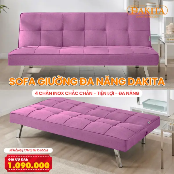 [Rẻ Như Cho - Màu Nỉ Hồng] Sofa Bed Giường Ngủ Cho Phòng Diện Tích Nhỏ